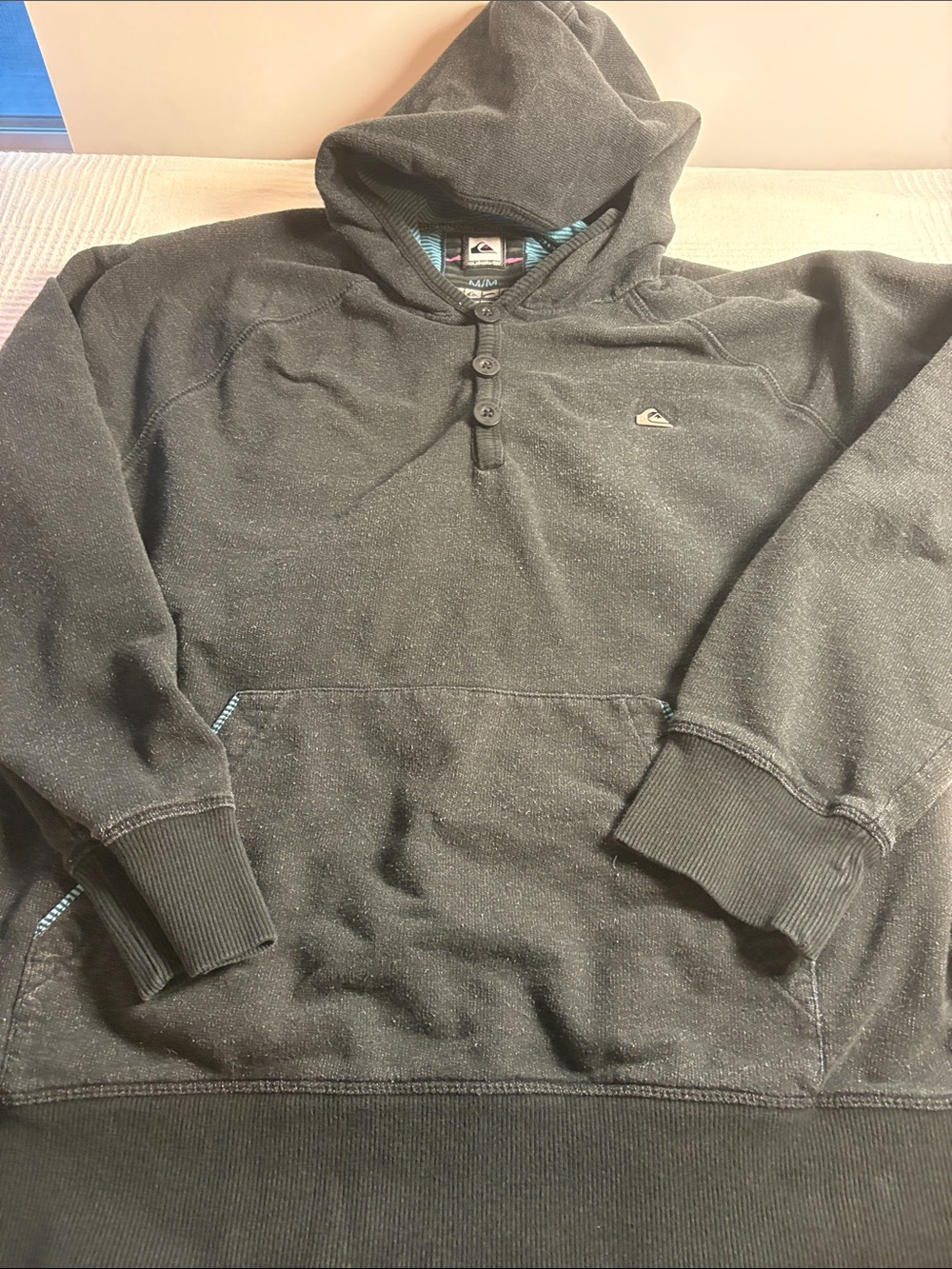 Quiksilver Men's Dark Charcoal Hooded Pullover with Button Placket